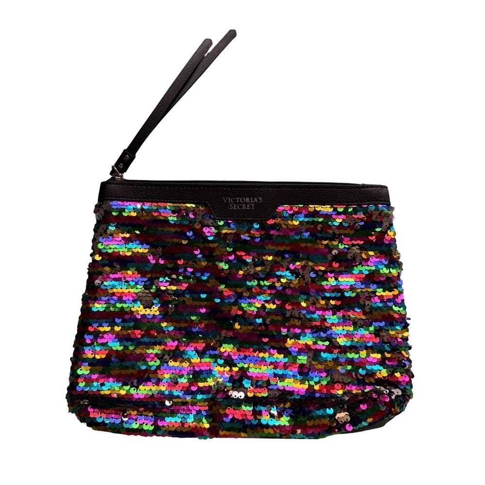 Victoria's Secret Vibrant Rainbow and Silver Sequin Wristlet Glam Party Travel